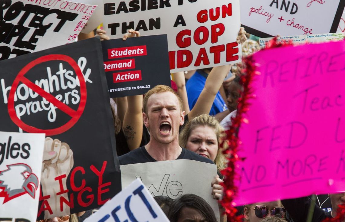 Protesters rally against gun violence on the steps of the old Florida Capitol in Tallahassee, Fla., Wednesday, Feb 21, 2018. (Photo: Mark Wallheiser/AP)